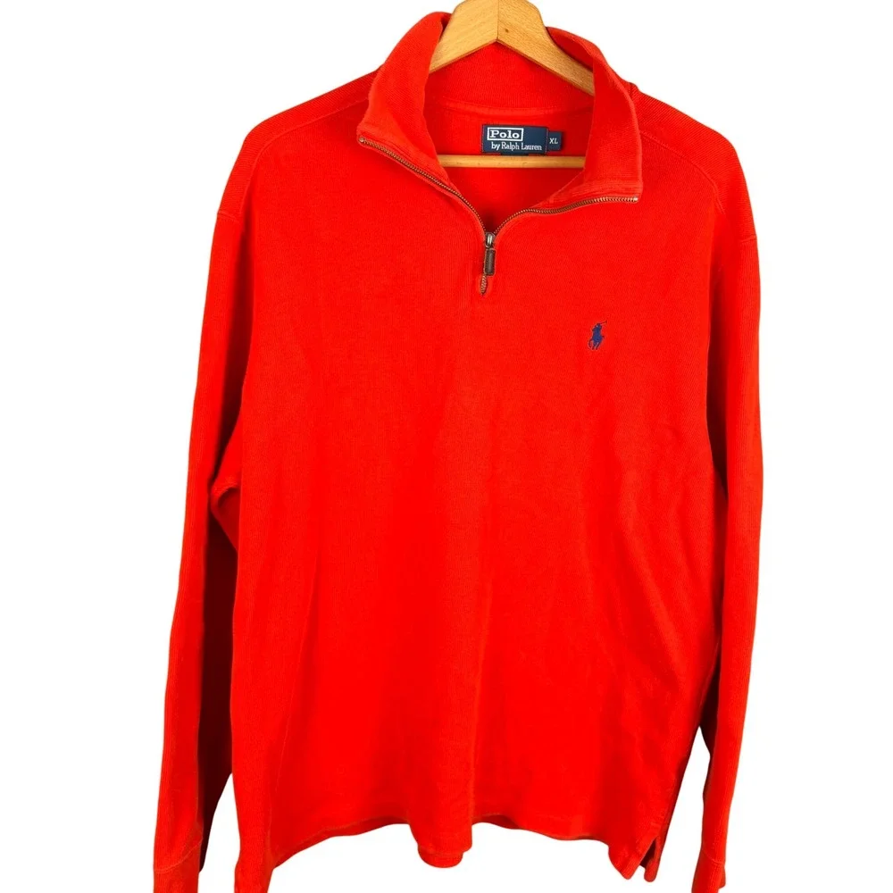 Polo Ralph Lauren Mens XL Red Quarter Zip Pullover Ribbed Cotton Sweater
